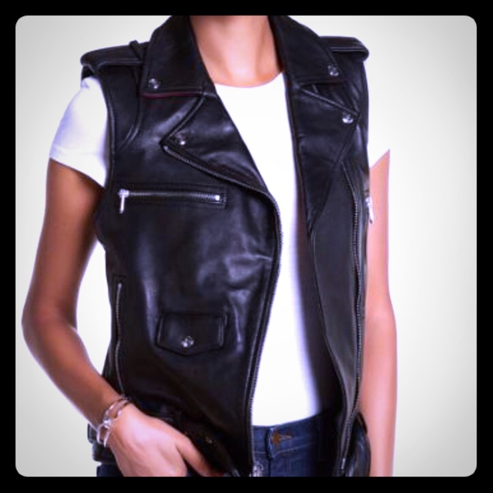 Sam Edelman black leather moto vest